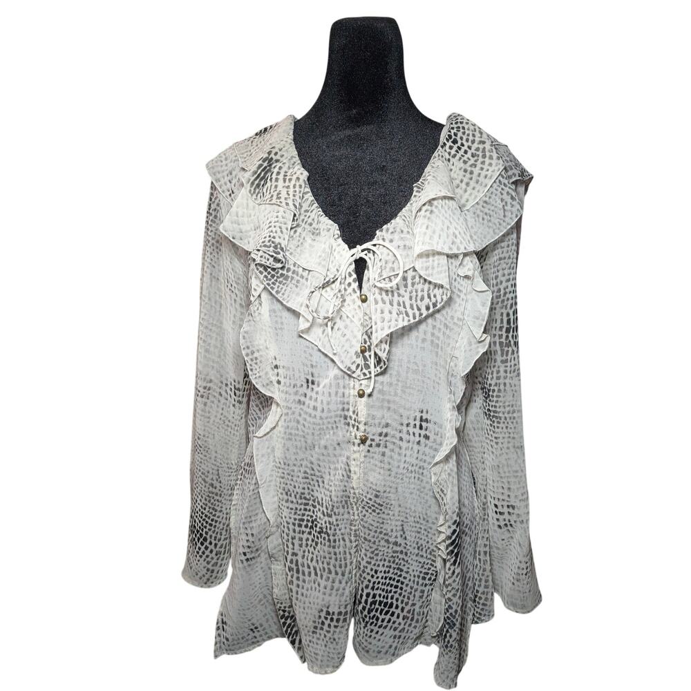 Zara Women’s Sz M Animal Print Ruffle Button Front Blouse Tie Neck Long Sleeve - Picture 1 of 12